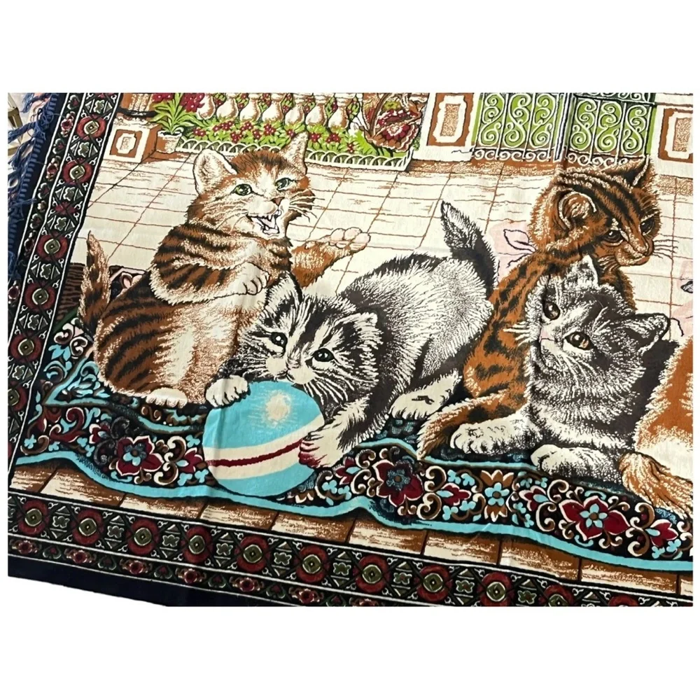 Tapestry Wall Hanging Made in Turkey 39 X 57 In Cotton Vtg Cats Playing Patio L